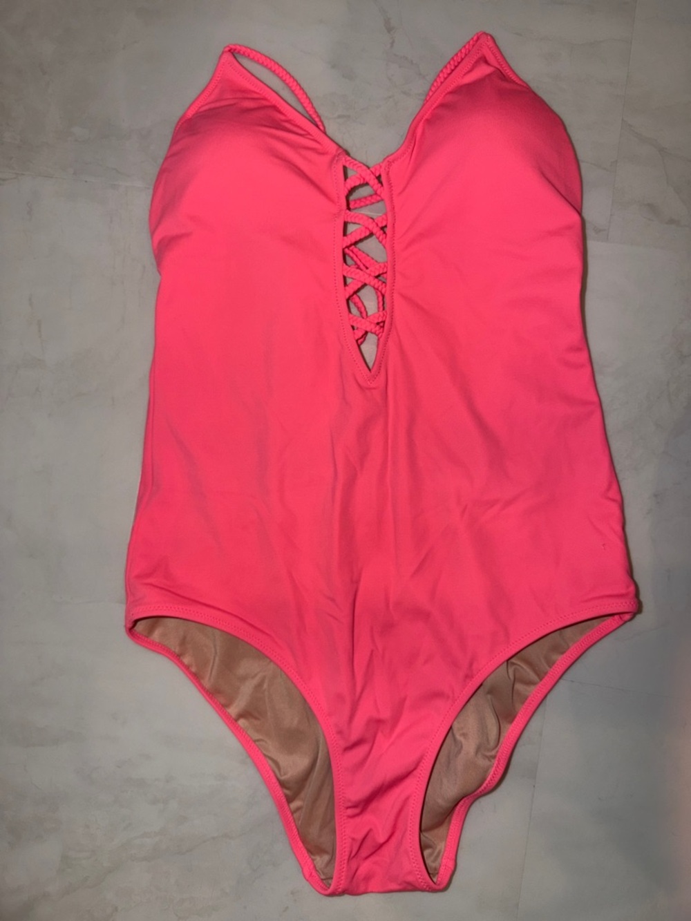 Victoria's Secret Neon Pink One-Piece Swimsuit with Lattice Front